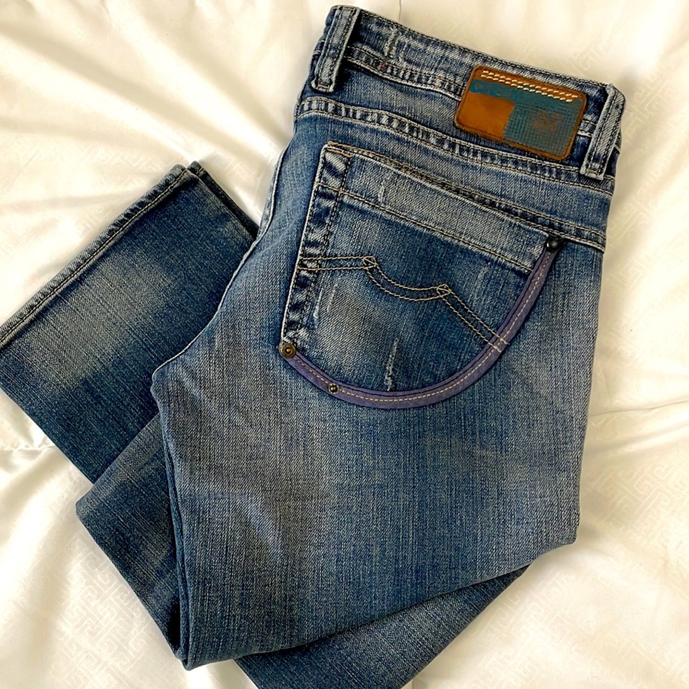 CHEVIGNON- 57- Vintage Low-rise bootcut faded -blue jeans